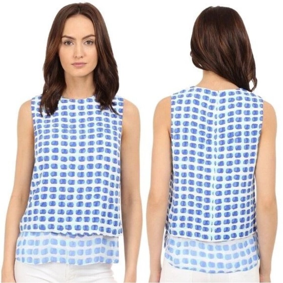 Kate Spade New York Island Stamp Double Layer Tank Top Blue White Medium - Picture 1 of 5